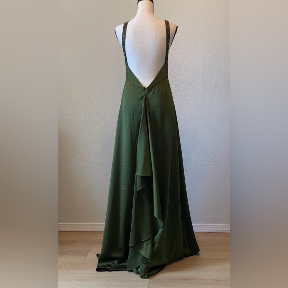 BCBG like new vintage Y2K Grecian goddess dark olive green gown